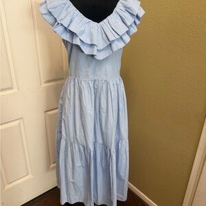 English Factory Light Blue Striped Midi Dress